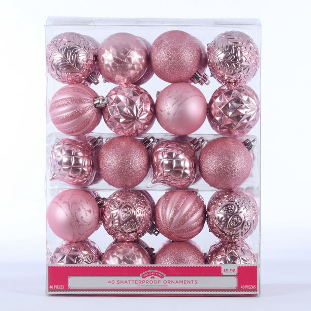 18 PINK & GREEN BALL SHATTER RESISTANT 2 1/4 IN CHRISTMAS ORNAMENT DECORATION